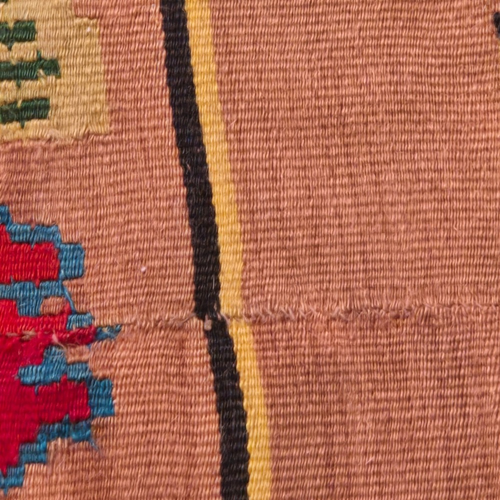 Vintage Handwoven Kilim Rug Floral Medallion Turquoise Tan Boho Flatweave Fringe - Picture 11 of 16